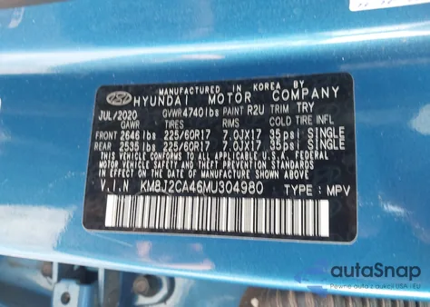 2021 Hyundai Tucson Se from USA, damaged, VIN KM8J2CA46MU304980
